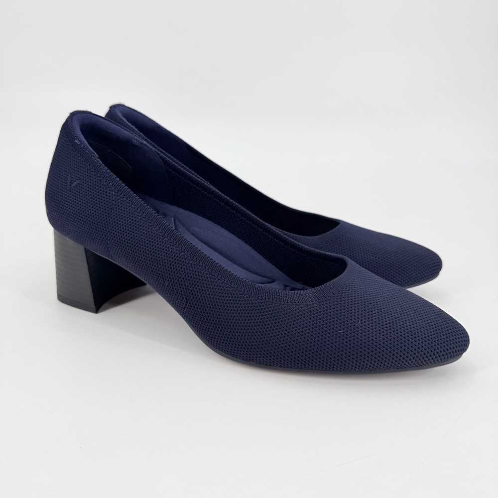 Vivaia Blue Almond Toe Block Heel Pumps Size 39.5